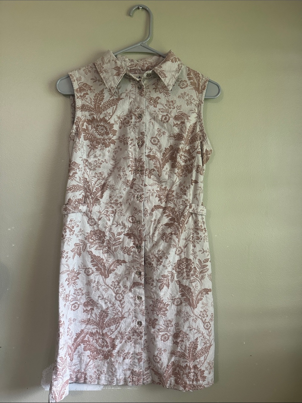 White Stag Cream and Brown Floral Sleeveless Shirt Dress